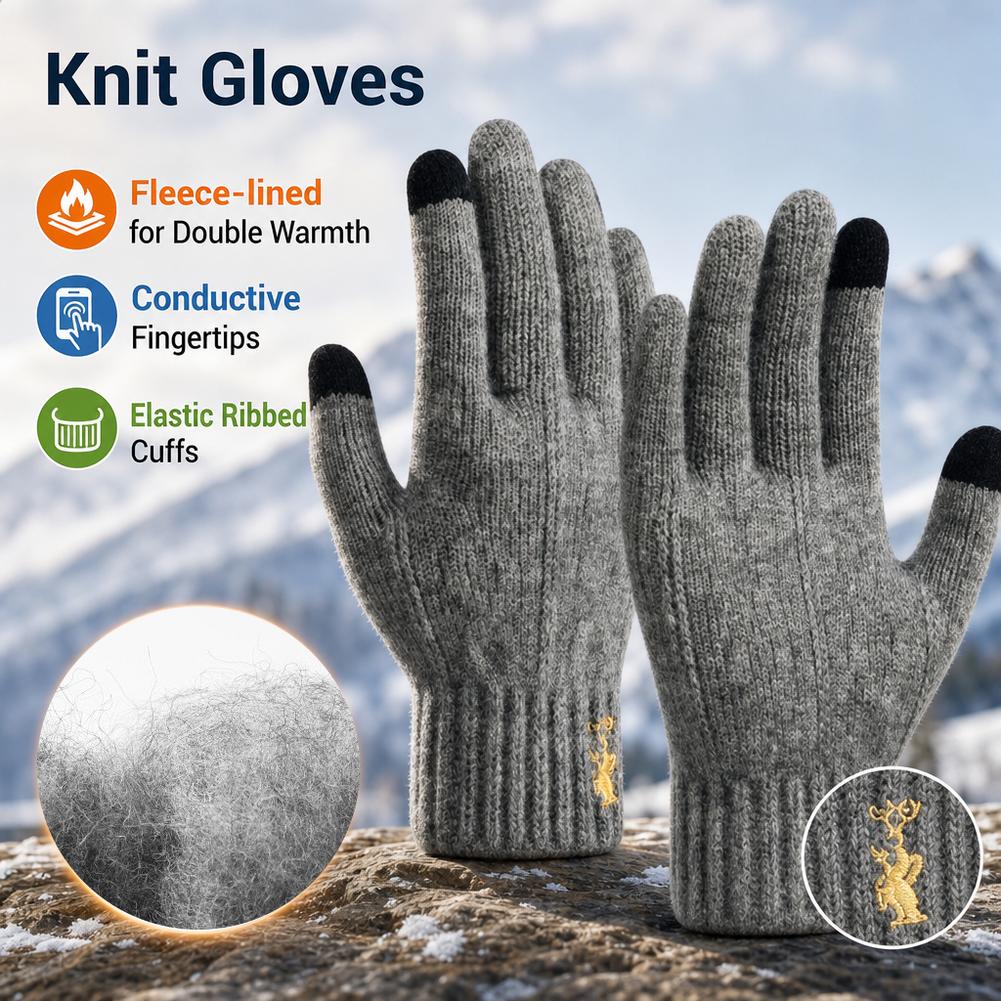 Wool Glove Lined - Gants d’hiver en tricot, compatibles avec