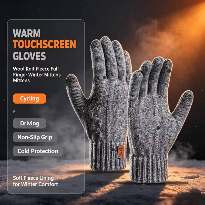 Wool Glove Lined - Gants thermiques en laine tricotée pour